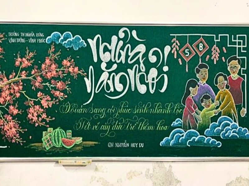 Trang trí lớp học ngày Tết bằng tranh vẽ và chữ nghệ thuật