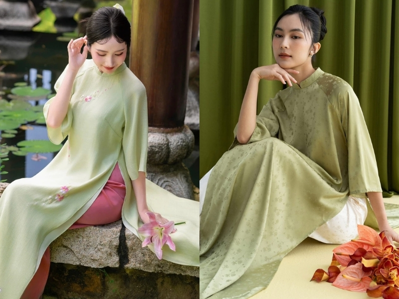 Áo dài xanh cốm cho nữ