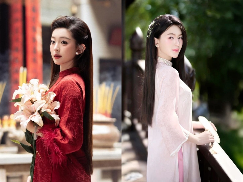 Tóc thẳng diện áo dài