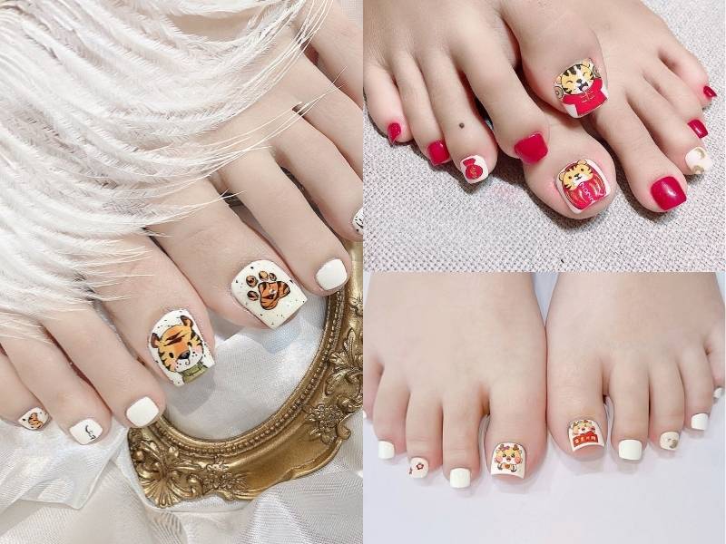 Mẫu nail chân Tết 12 con giáp 