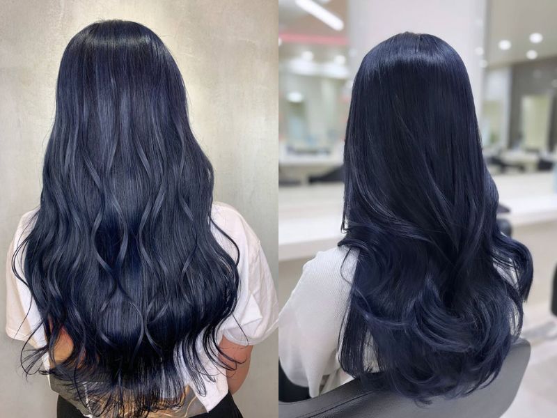 tóc xanh dương đậm dài uốn xoăn