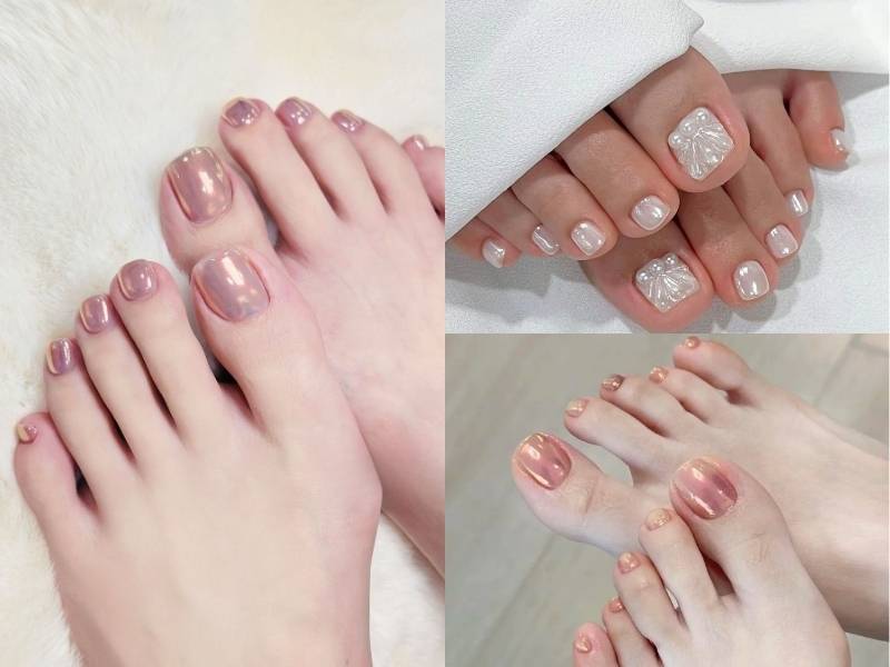 Mẫu móng chân Tết đẹp tráng gương