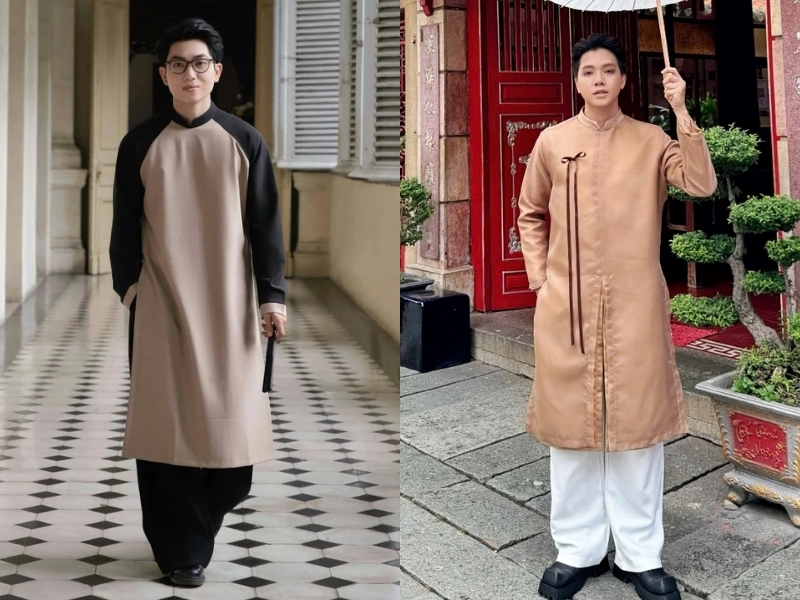 màu áo dài nâu cho nam mệnh kim