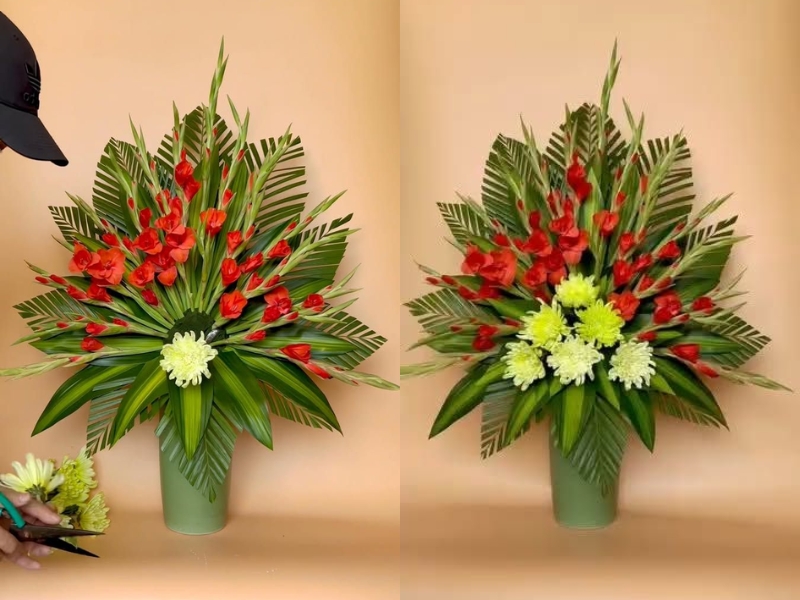 cắm hoa lay ơn và hoa cúc