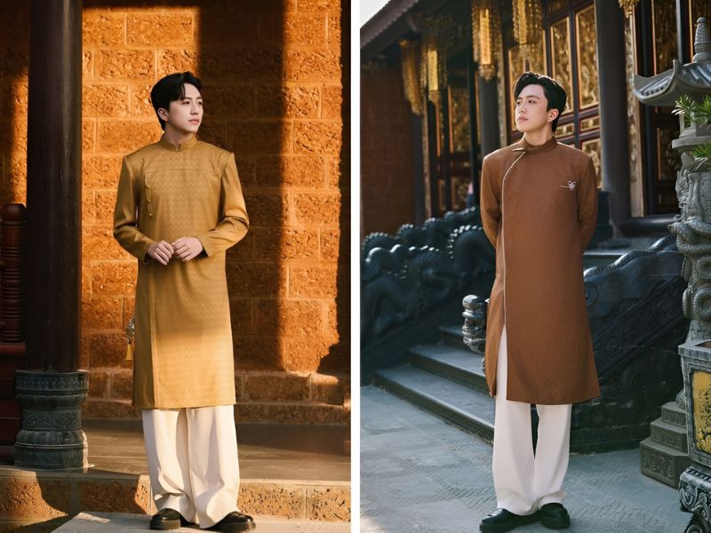 Áo dài nâu cho nam mệnh Thổ