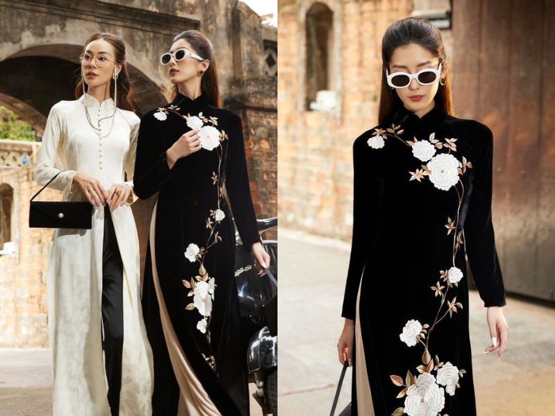 phối áo dài tone màu Trắng – đen 