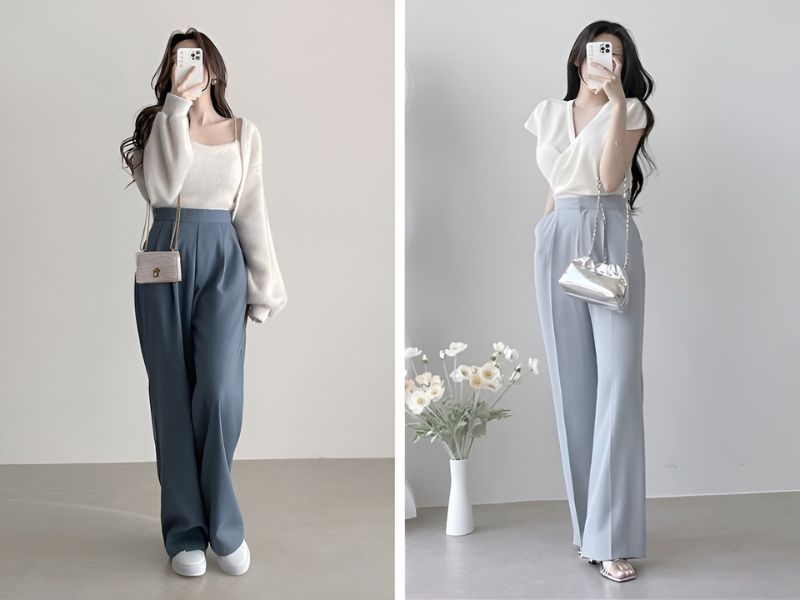 Phối áo trắng và quần xanh dương