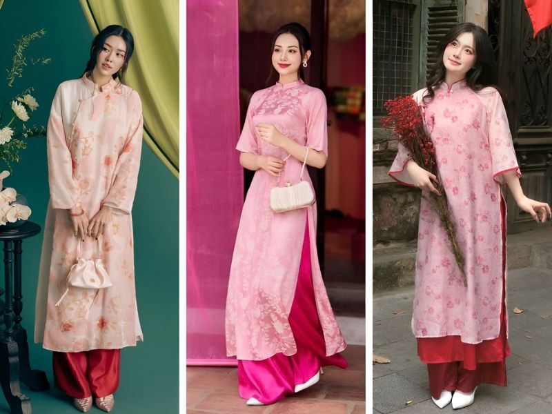Phối áo dài hồng cho người mệnh Thổ