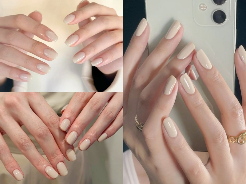 Nail be sữa phủ gel bóng