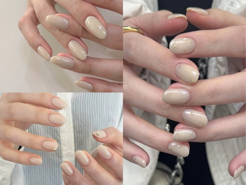 Nail be sữa phủ gel bóng