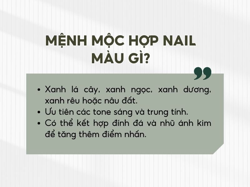 Màu nail hợp mệnh Mộc 