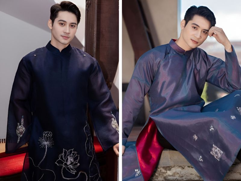 Phối áo dài tím cho nam mệnh Thổ