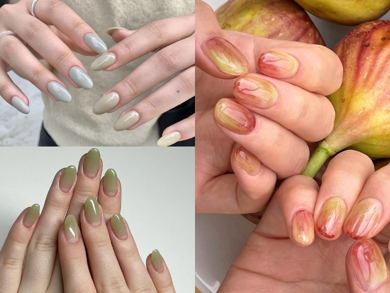 Nail xanh lá nhạt phối họa tiết đơn giản