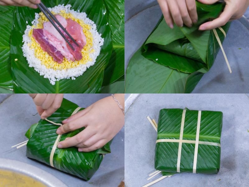 gói bánh chưng vuông không khuôn