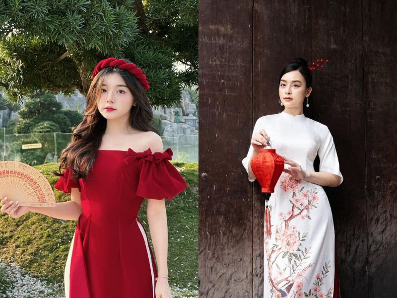 phối áo dài đỏ – trắng ngọt ngào