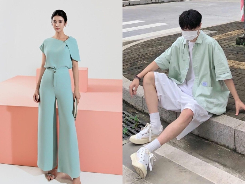 Phối đồ xanh ngọc cho nam và nữ