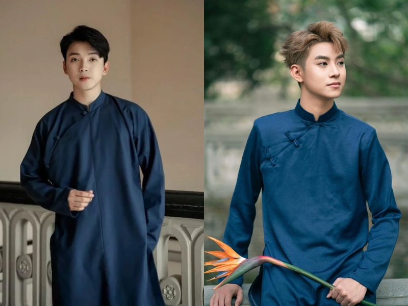 Áo dài nam màu xanh đậm