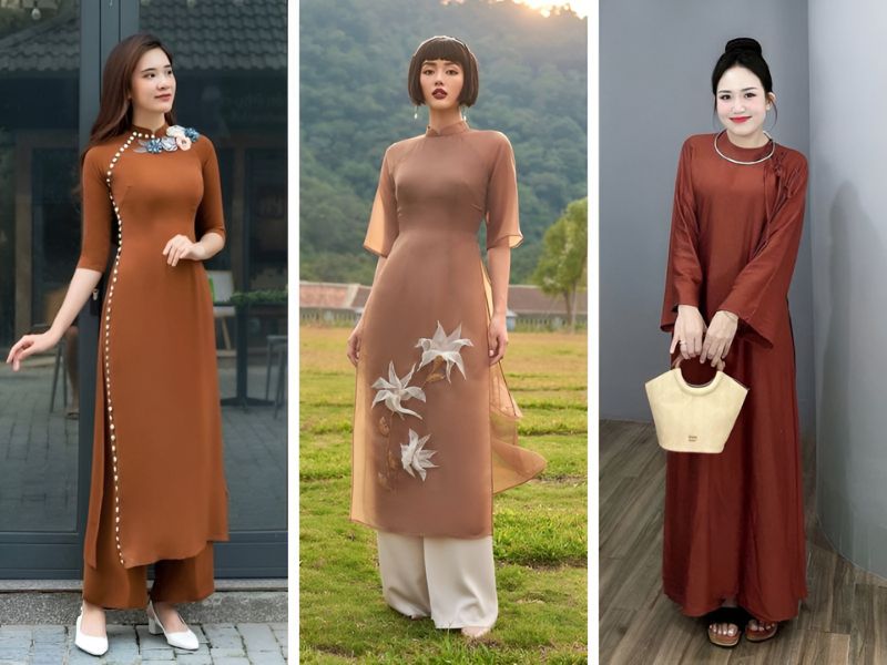 Phối đồ với áo dài màu nâu cho người mệnh Thổ 