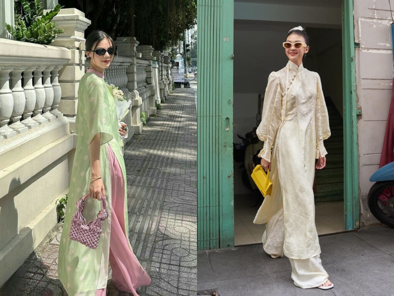 phối đồ với áo dài cách tân.