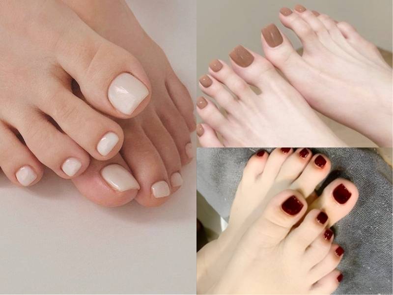 Mẫu móng chân đón Tết trơn đơn giản