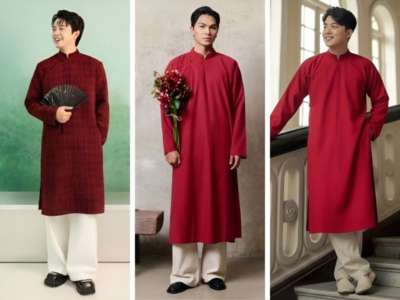 Phối áo dài đỏ cho nam mệnh Hỏa