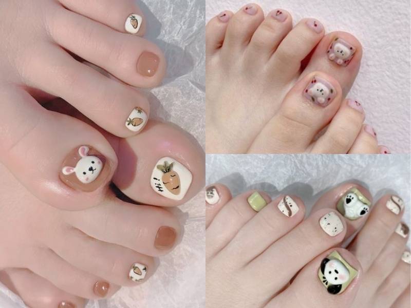Mẫu móng chân đẹp chơi Tết Hàn Quốc