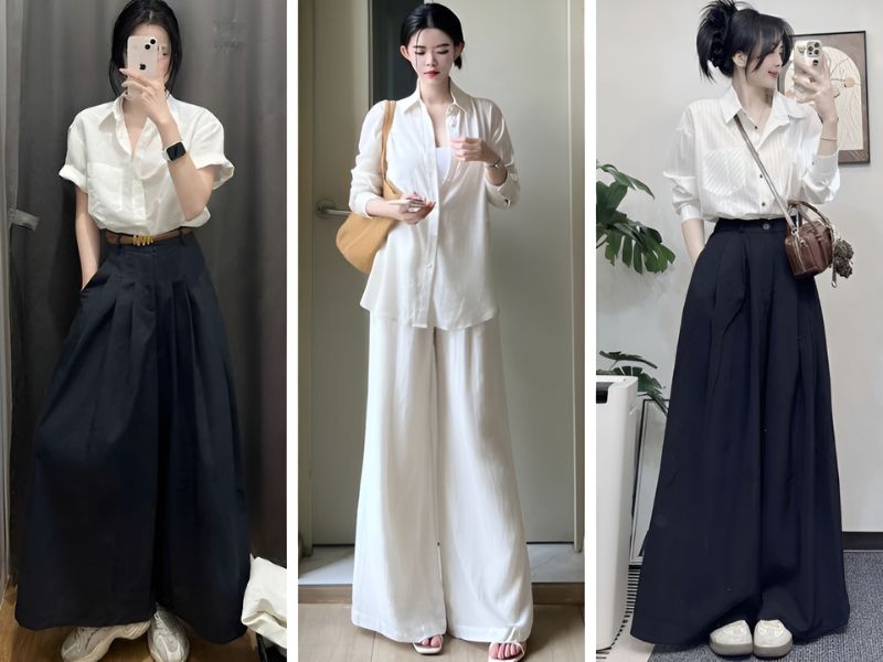 Phối quần giả váy và áo sơ mi