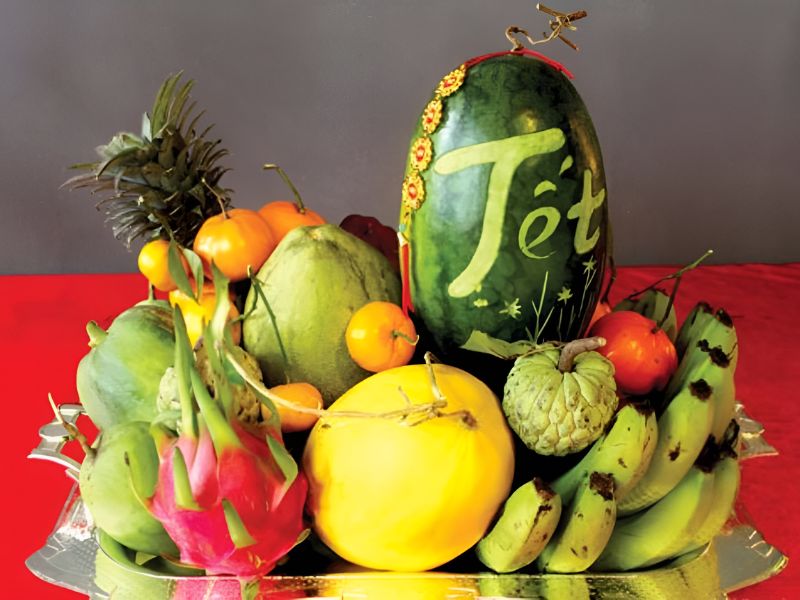 mâm ngũ quả tết có dưa hấu