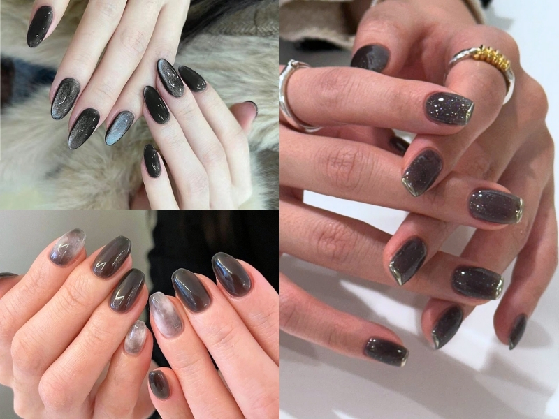 Nail đen ánh nhũ bạc