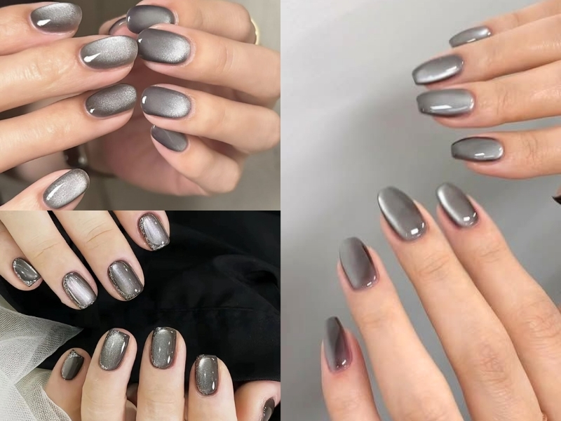 Nail đen ánh nhũ bạc