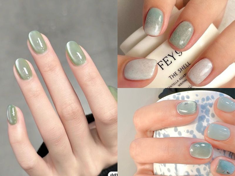 nail mắt mèo xanh rêu hợp mệnh mộc