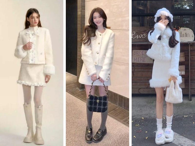 Phối áo khoác lông theo set