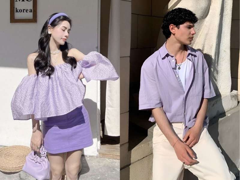 Phối đồ màu tím nhạt cho nam và nữ