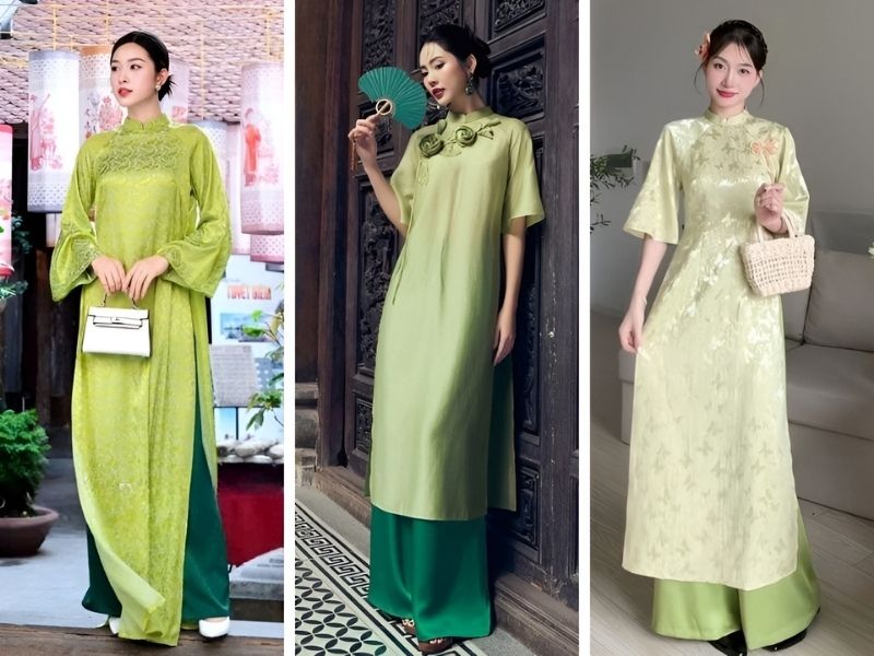 Phối áo dài màu màu xanh lá cho nữ mệnh hỏa