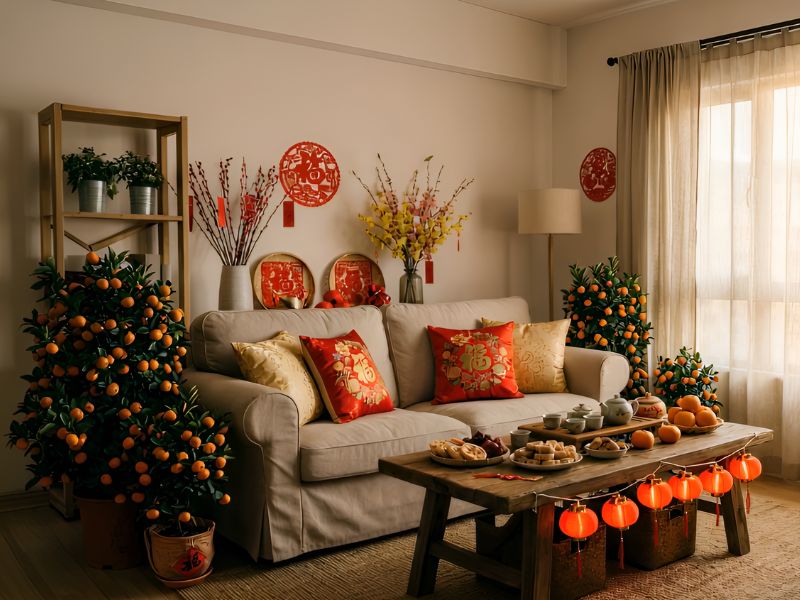 cây quất trang trí tết phòng khách