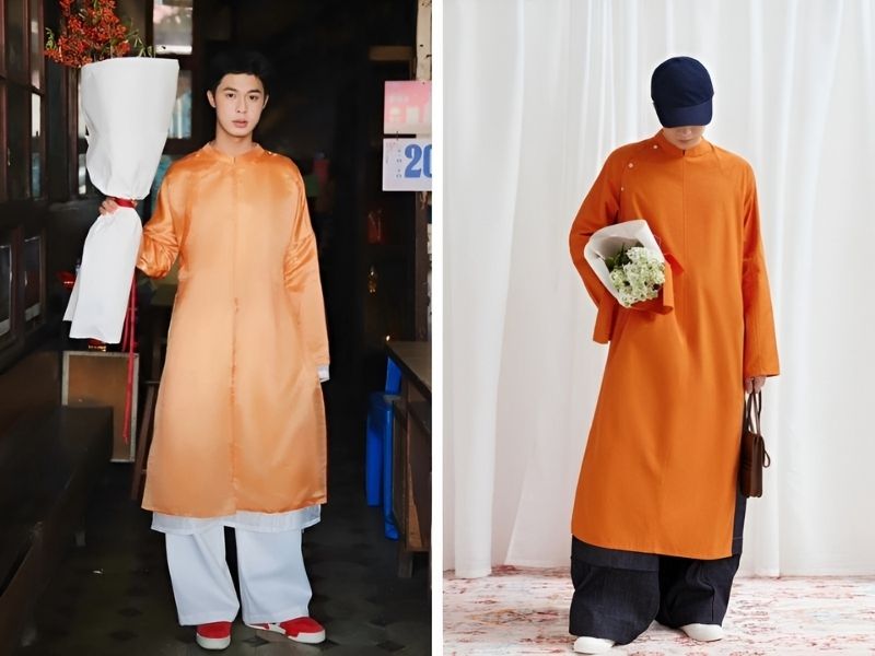 phối áo dài cam cho nam mệnh hỏa