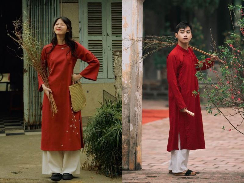 áo dài tết màu đỏ