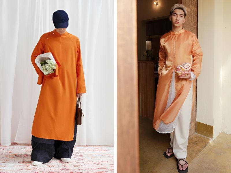 Phối áo dài màu cam cho nam mệnh Thổ