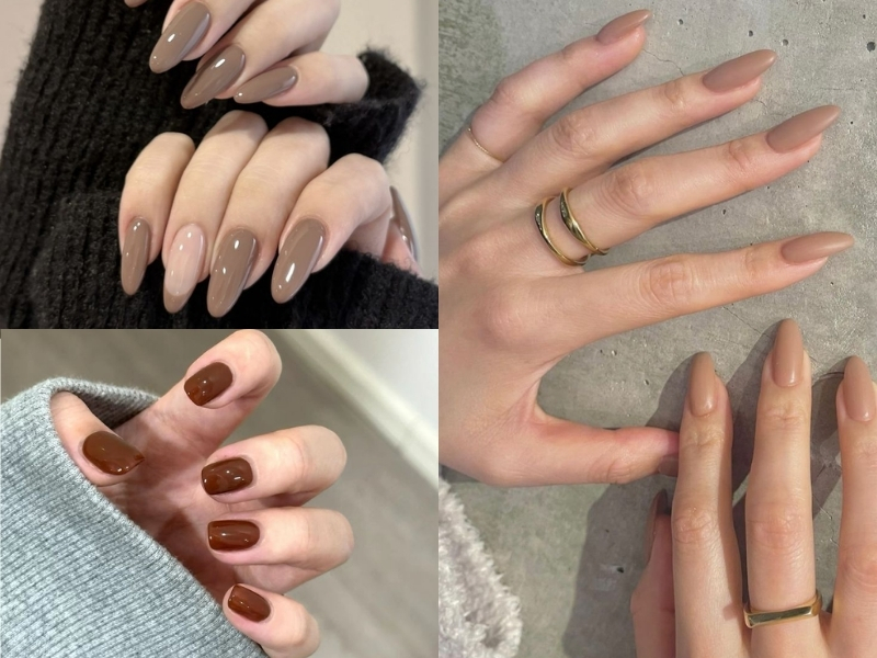 Nail nâu đất trơn tối giản