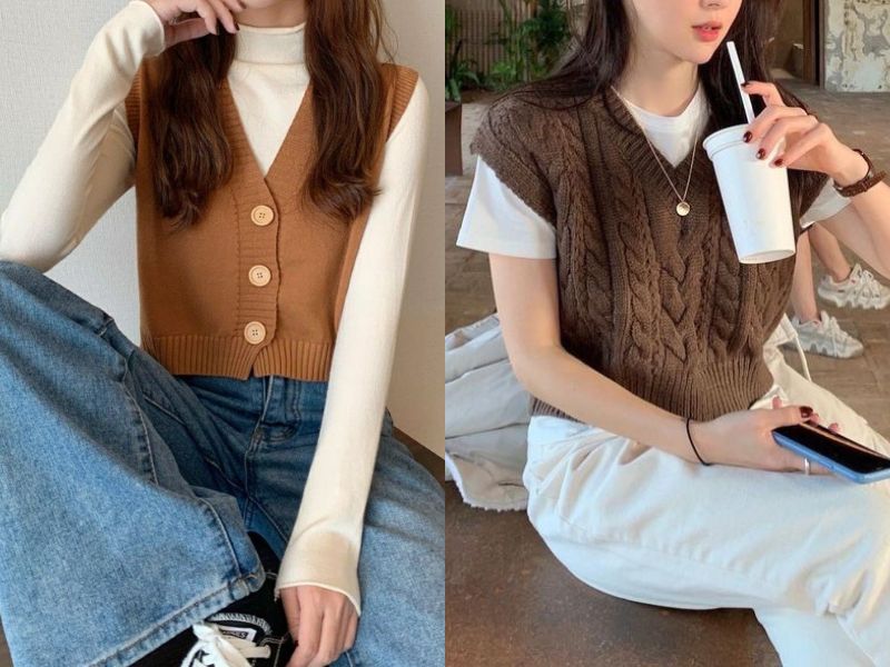 phối áo gile croptop và quần jean ống suông 
