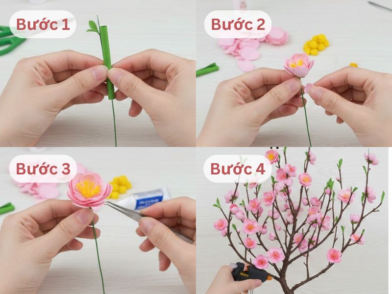 cách làm hoa đào giả bằng giấy