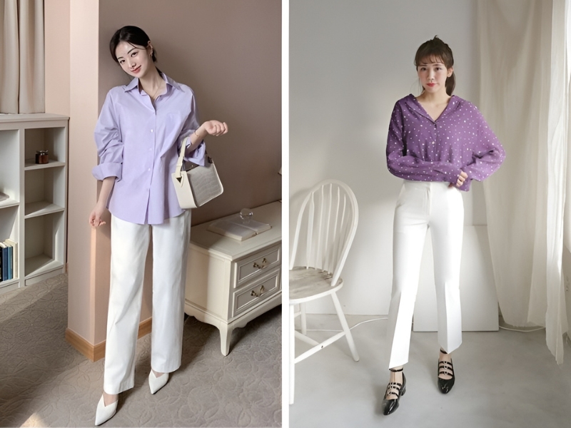 Phối áo trắng và quần tím cho nữ