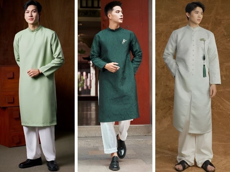 Phối áo dài xanh lá cho nam mệnh Hỏa
