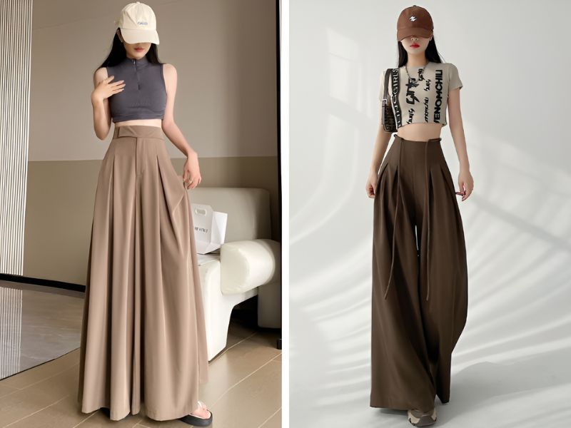 Phối áo croptop cùng quần giả váy dáng dài