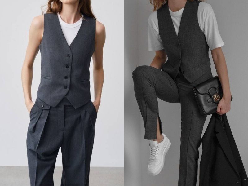 set đồ áo gile vest và áo thun