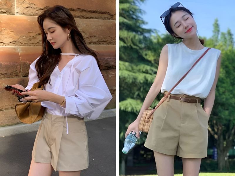 Phối áo trắng quần be