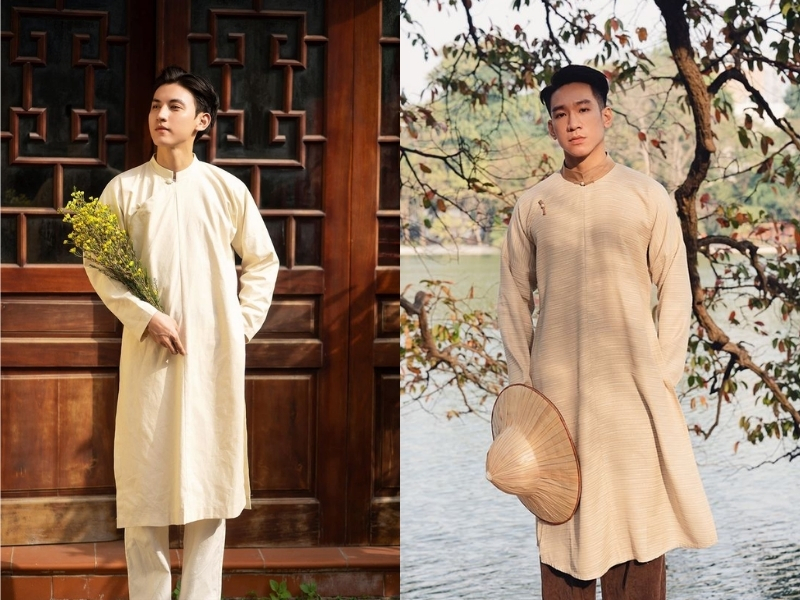 Áo dài nam màu vàng mệnh kim