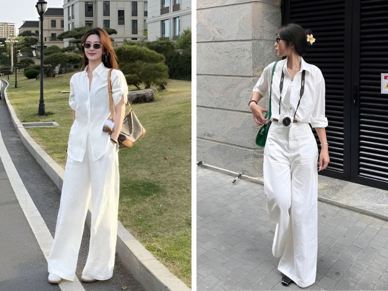 Phối áo trắng và quần trắng nữ
