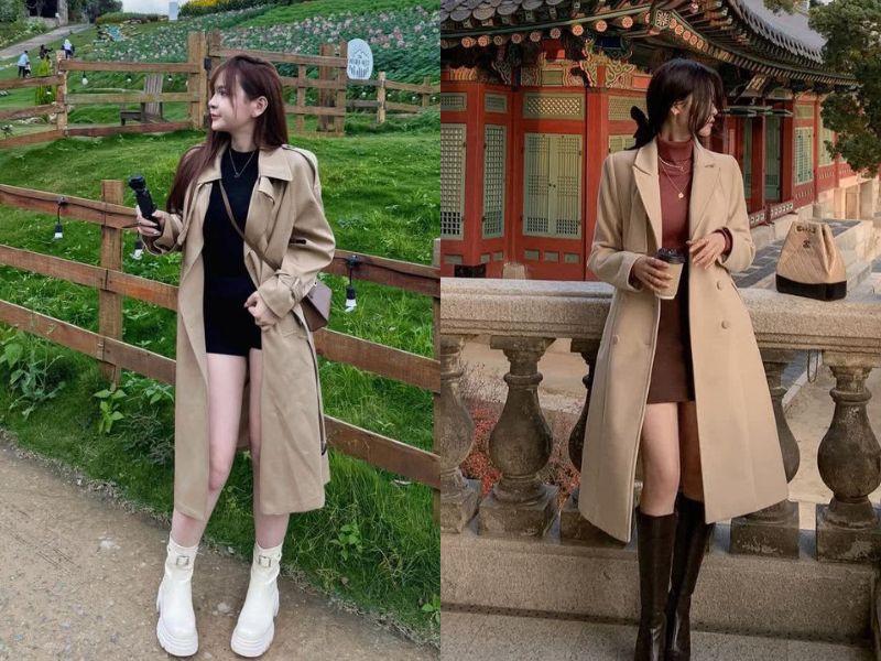 áo trench coat với váy body