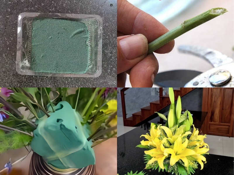 Cắm hoa ly bằng xốp cắm hoa